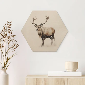 Sekskantet Billede af træ hjort i hvid vinter - Magnusson 