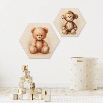 Hexagon Holzbild Kleiner Teddybär - Magnusson Hexagon Holzbild Kleiner Teddybär - Magnusson
