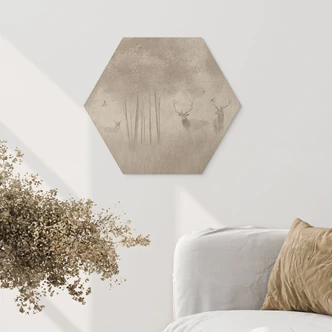 Houten Wanddecoratie hert in nevelwoud - Ms Tiff 