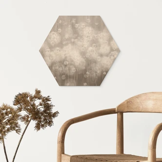 Zeshoekige Houten Wanddecoratie paardenbloemen droom in beige - Ms Tiff Zeshoekige Houten Wanddecoratie paardenbloemen droom in beige - Ms Tiff