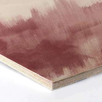 Hexagone - Placage bois de bouleau - Nouveauprints - Coups de pinceau d'aquarelle (rose) 