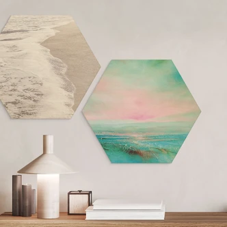 Tableau sur bois hexagonal Mer turquoise au crépuscule - Schmucker Tableau sur bois hexagonal Mer turquoise au crépuscule - Schmucker