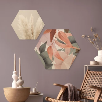 Hexagone - Bois Feuilles d'eucalyptus colorées - Sisi & Seb 