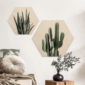Hexagon-Holzbild Kaktus Pflanze - Sisi & Seb 