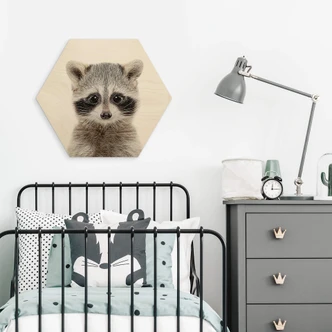 Hexagon - Holz Birke-Furnier Sisi & Seb - Baby Waschbär 