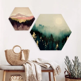 Hexagon Holzbild SpaceFrog Designs - Nebliger Wald Hexagon Holzbild SpaceFrog Designs - Nebliger Wald