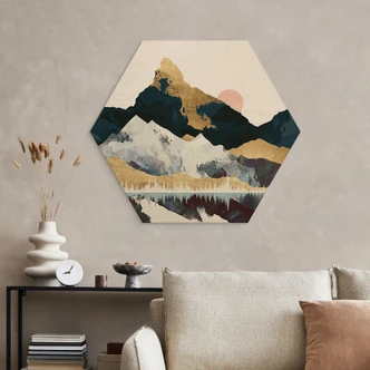 Hexagon-Holzbild Reflektion einer Winterlandschaft - SpaceFrog Designs Hexagon-Holzbild Reflektion einer Winterlandschaft - SpaceFrog Designs