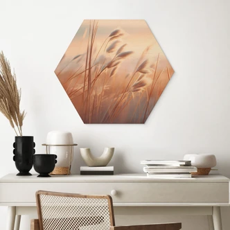 Hexagon Holzbild Dünengras in der Abendsonne - Treechild 