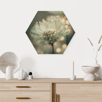 Sekskantet billede af træ Delikat gnistrende blomster - Treechild 