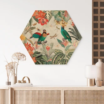 Hexagone - Bois Jungle exotique avec perroquets - UN Designs 