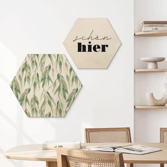 Hexagone - Bois Branches avec des feuilles vertes - UN Designs 