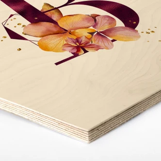 Hexagon Hout Alfabet Letters Burgundy Flowers 