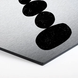 Hexagon - Alu-Dibond Silbereffekt Nouveauprints - Pebbles 3 black 