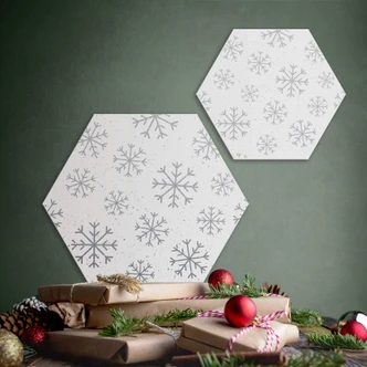Hexagon - Alu-Dibond-Silbereffekt Schneeflocken Eiskristalle 