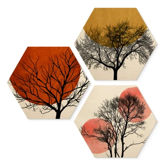 Hexagon Hout Kubistika - Warm Sunset (3-delig) 