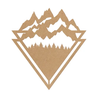 Väggdekorationer i trä Line-Art - Landskap: Berg med skog - MDF natur 