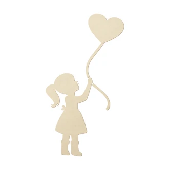 Holzdeko Mädchen mit Herz-Ballon - Pappel 