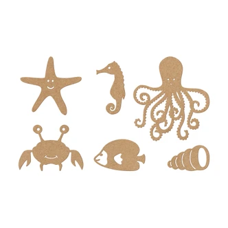 MDF Decoratie Zeedieren naturel kleur (totale afmeting 50x30 cm) 
