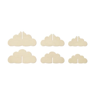 Décoration murale 3D en bois nuage set - peuplier (3 parties) - 50x20 cm 