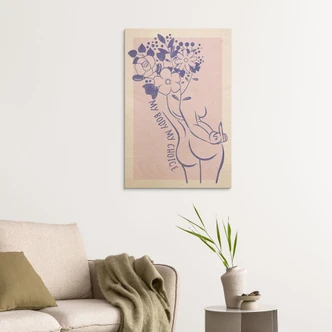 Houten Wanddecoratie Lichaamspositiviteit - Lijnkunst Bloemen 