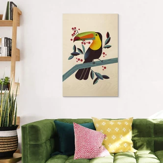 Holzbild mit Vogel-Motiv - Tukan - Braun 