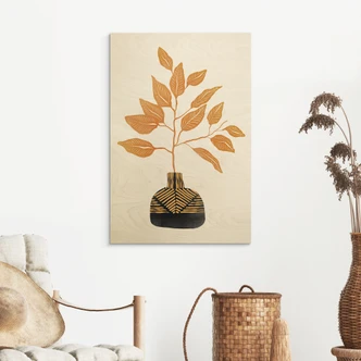 Holzbild Goldener Zweig mit Blättern - Cats & Dotz 
