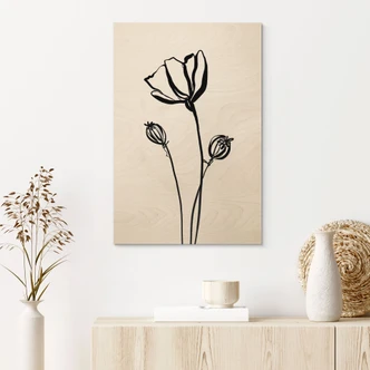Holzbild Line Art Mohnblume - Cats & Dotz 
