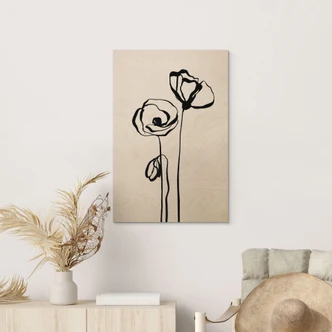 Holzbild Line Art Zwei Mohnblumen - Cats & Dotz 