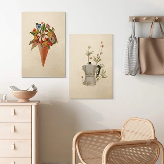 Holzbild Frida Floral Studio - Blumige Eistüte 