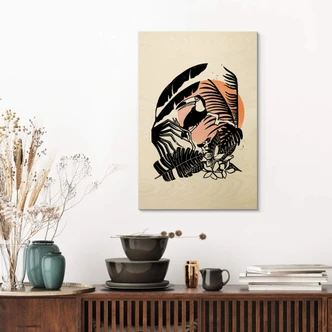 Holzbild Goed Blauw - Linolschnitt Tukan 