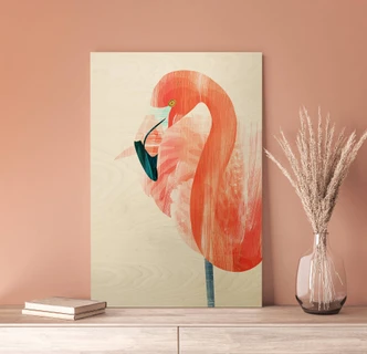 Houten Poster Goed Blauw - Pink Flamingo 