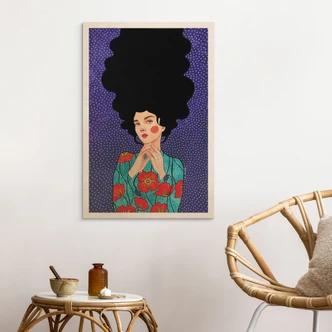 Tableau sur bois Femme en robe coquelicot - Hülya 