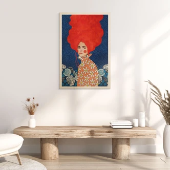 Tableau sur bois Femme aux cheveux roux et aux fleurs - Hülya 