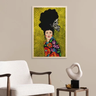 Tableau sur bois Femme avec un papillon dans les cheveux - Hülya 