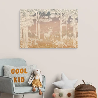 Holzbild Friedlicher Wald mit Hirschen und Füchsen - Ombre - Kikki Belle 