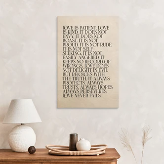 Holzbild Love is - Liebe ist geduldig - KsanaKalpa 