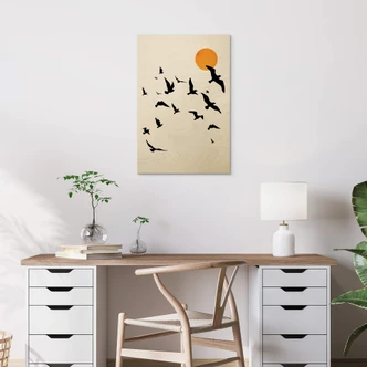 Holzbild Zugvögel auf dem Weg in den Süden - Kubistika 