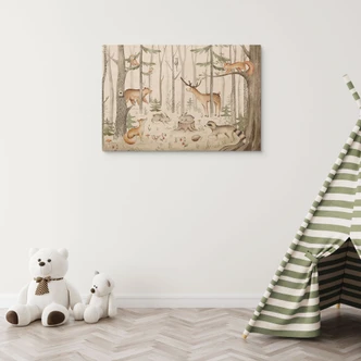 Holzbild Abenteuer mit Waldtieren | Waldmotiv fürs Kinderzimmer - Kvilis 