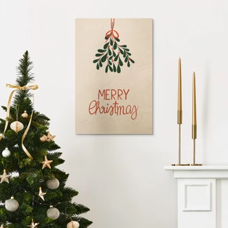 Holzbild Merry Christmas mit Mistelzweig - Lisboa 