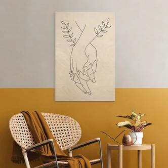 Houten Wanddecoratie Line Art - Handen vasthoudende geliefden - Lizde Houten Wanddecoratie Line Art - Handen vasthoudende geliefden - Lizde