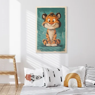 Houten Wanddecoratie Gelukkig tijgerjong - Magnusson 