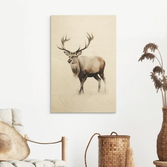 Holzbild Hirsch im weißen Winter - Magnusson 