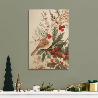 Holzbild Kardinalsvogel mit Beerenzweig - Melloi Art Prints 