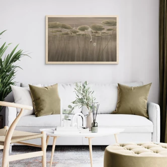 Houten Wanddecoratie lotusbloemen met zwaan in het water in grijs - Ms Tiff 