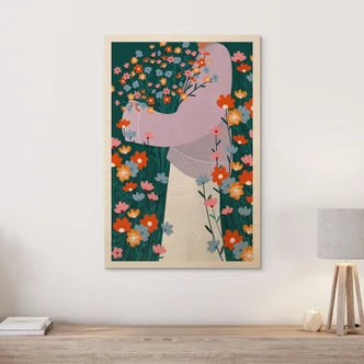 Holzbild Frau im bunten Blumengarten - Müller 