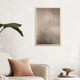 Holzbild Grashalm mit Tautropfen - Sillen 