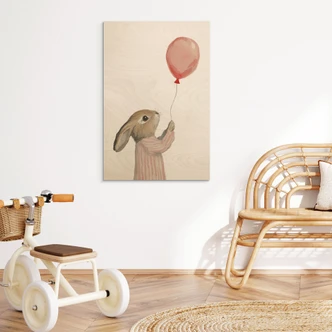 Tableau sur bois Lapin mignon avec ballon - Treechild Tableau sur bois Lapin mignon avec ballon - Treechild