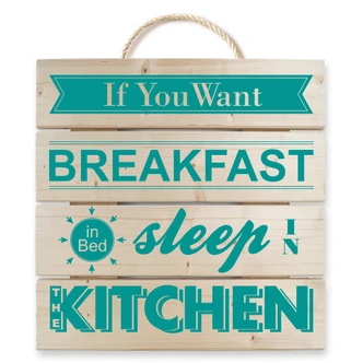 Houten Wanddecoratie If you want Breakfast - turquoise 