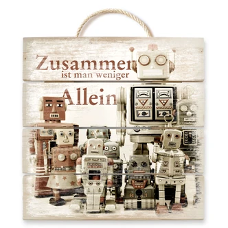 Holzbild Versammlung der Roboter - 40x41,5 cm 