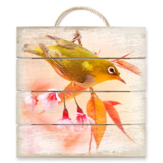 Holzbild Vogelgezwitscher in der Kirschblüte - 40x41,5 cm 